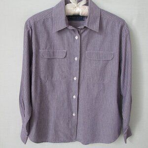 Karen Scott purple striped cotton long sleeve shirt *Sz PM*